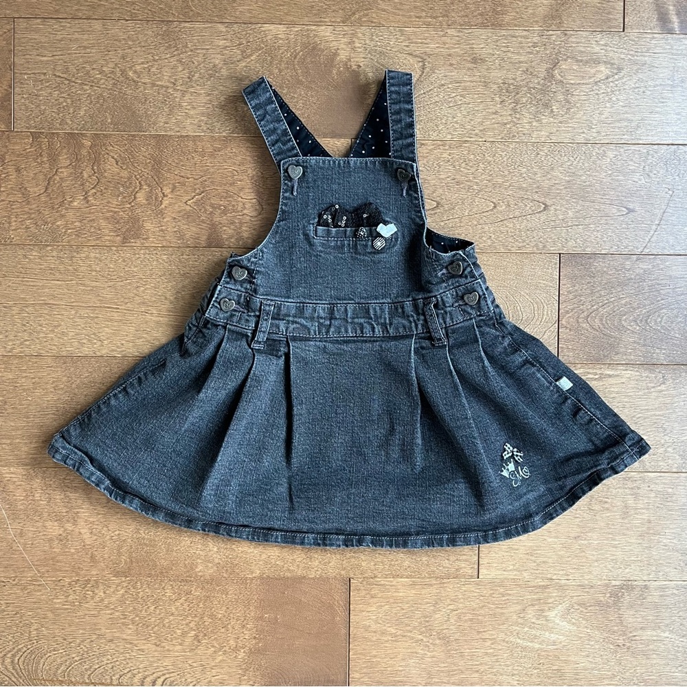 2/$10 SOURIS MINI Toddler girls denim overall dress 24m